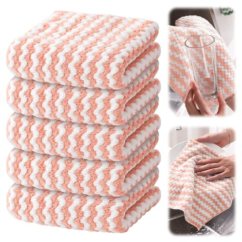 GHKLNY Lot de 5 chiffons de nettoyage en microfibre, non abrasifs, réutilisables et lavables pour voitures, chiffons de nettoyage pour laver la vaisselle (rose, 30 x 30 cm)