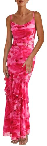 PRETTYGARDEN Maxi Dresses for Women 2026 Summer Tiered Floral Beach Sundress Spaghetti Strap Spring Wedding Guest Long Dress (Print Pink,Small)