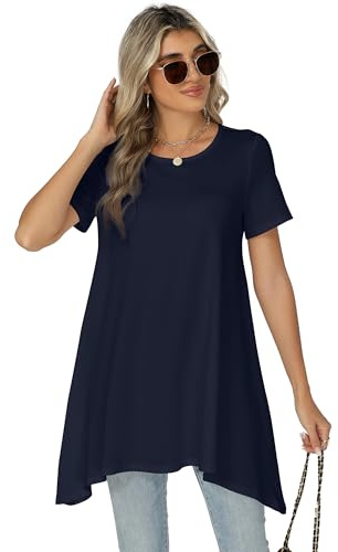 Famrrifuu Maglia Manica Corta Donna Oversize Collo Rotondo Maglietta Sciolto Tunica Top Primavera Estivo Casual Basic T-Shirt, Blu, M
