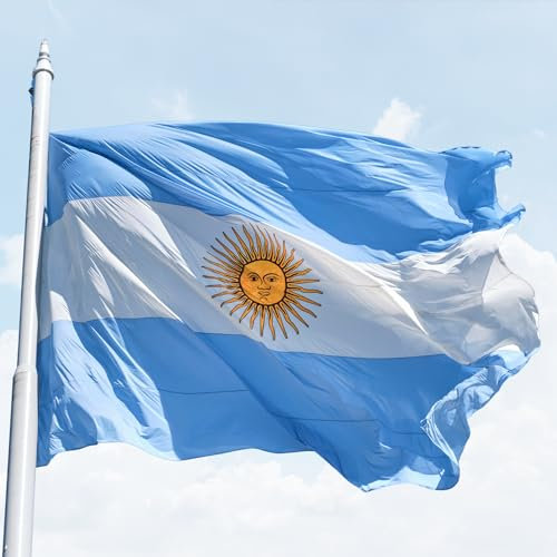 Bandera Argentina grande impresion ambos lados 150 x 90 cm 100% poliester de 100 Denier + 1 Pulsera de Silicon, para decoracion Interiores y Exteriores. Con la selecion Argentina al mundial 2026