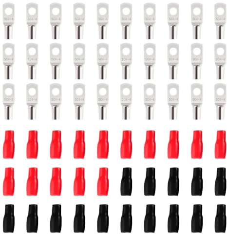 YIXISI 60 ST M4 SC4-4 AWG12 Ringterminaler Set, Rörformade Batterikabeländar, Koppartrådterminaler, med Isoleringshylsor, för Elkabel, Silver
