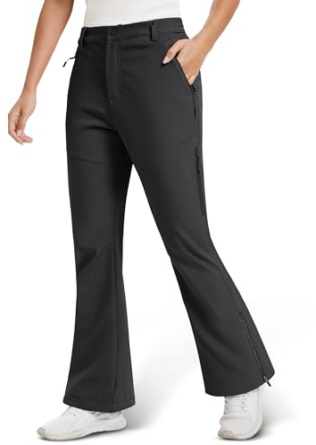 MAGCOMSEN Winter Pants Women Fleece Lined Waterproof Insulated Flare Snow Ski Pants Warm Outdoor Hiking Work Black, M