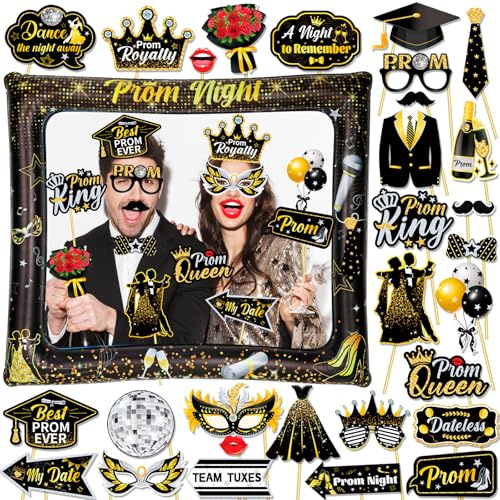 HOWAF Prom 2026 Photo Booth Props Kit- 1pcs Giant Inflatable Selfie Frame with 29pcs Party Props Graduation Photo Booth Prop Prom Decorations 2026 Graduation Decorations, Class of 2026 Party Supplies