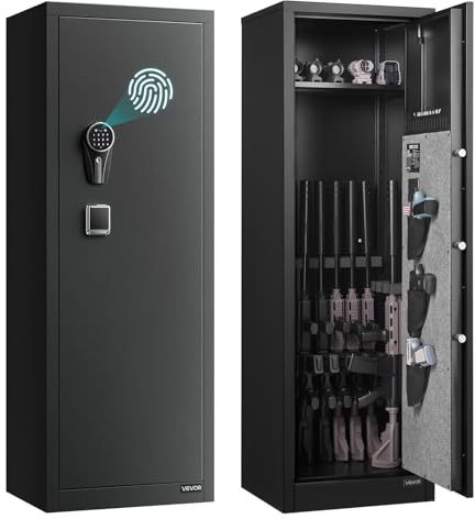 VEVOR 8-10 Gun Safe, Long Gun Cabinet for Rifles and Pistols, Quick Access Rifle Safe with 3 Pistol Pockets and Adjustable Racks, Digital Cabinet with Fingerprint and Password Lock(Assembly Required)
