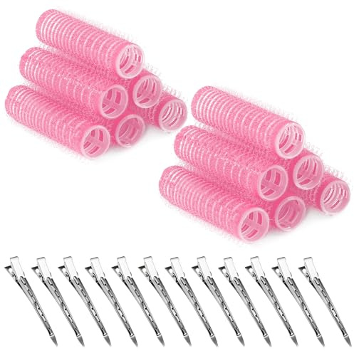 Vivantia Confezione da 12 bigodini per capelli con presa automatica, di piccole dimensioni, senza calore, in plastica, con 12 clip in metallo, rulli appiccicosi per donne, per acconciature lunghe
