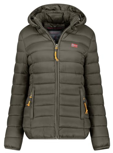 Geographical Norway Atikolor Hood – Doudoune Légère Femme avec Capuche – Blouson Matelassé Chaud Mi-Saison – Style Urbain – Poches Zippées – Badge & Drapeau Brodés – Coupe Féminine