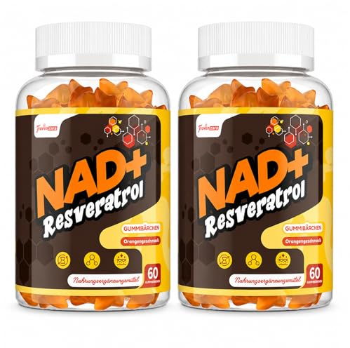 Gommes NAD+ 1310 mg avec Resvératrol, TMG, Collagène Marin Hydrolysé et Extrait de Poivre Noir, Complément NAD+, Saveur Orange (60 Unité (Lot de 2))
