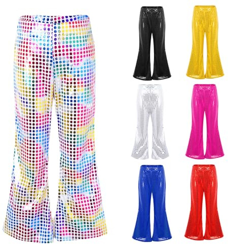 Pantalon de Danse Enfant Fille Evasé Pantalon à Paillettes Brillant Pantalons de Disco Sport Fitness Jogging Sequins Brillant Disco Soirée Bal Fête Dancewear Fille 18 Mois - 16 Ans (10-12 Years)