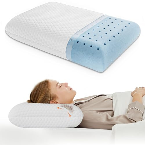 DUMOS Memory Foam Pillows for Sleeping, 1 Pack Bed Pillows for Adults with Washable Cover and Breathable Mesh, Gel Cooling Pillow for Back and Side Sleeper Support, White