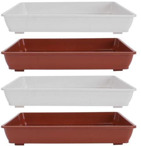 GALPADA 4 Piezas Bandeja para Macetas Bandeja de Base para Bonsáis de PP, Cuadrada, Color Blanco y Roja, Engrosada, Protege Superficies del Agua Tierra, para Bonsáis y Macetas en Casa