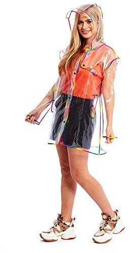 shelikes Women’s Raincoat Transparent Waterproof Rain Mac Jacket Clear Lightweight Raincoats with Hood & Pockets for Camping Outdoor Events & Travel