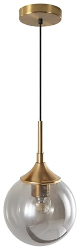 KCO Belysning modern 1-ljus glob hängande lampa mitten av århundradet stor enkel rök glas hängande ljus borstad mässing justerbar hängande ljusarmatur för vardagsrum kök ö (rökgrå)