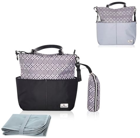 Lorelli Laura Wickeltasche, Inkl. Thermobox, Wickelauflage, Ablagefächer und Schultergurt und Reißverschluss, Schwarz