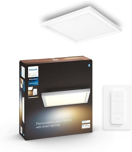 Philips Hue White Ambiance Aurelle Panelleuchte weiß inkl. Dimmschalter, 30x30cm, dimmbar, alle Weißschattierungen, steuerbar via App, kompatibel mit Amazon Alexa, alte Generation