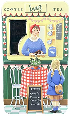 MediMuc Kiosk Coffee and Tea - Lucie`s - Aufbewahrungsdose, Keksdose, Blechdose - lebensmittelecht - Volumen: ca. 1,3l - Maße: (L x B x H): 11,5 x 5,5 x 21,0cm