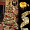 Weihnachtsband mit LED Lichtern, 4m/13ft Innen goldenes doppelseitiges gewebtes Druck Weihnachtsband im Freien für Weihnachtsbaum Hochzeit Geburtstagsfeier Dekoration