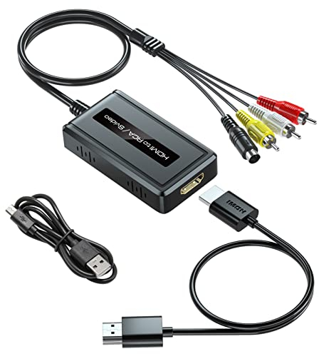 PARUIEN 2 in 1 HDMI auf S-Video/RCA Konverter, 1080P Svideo Adapter, zu Composite AV + R/L Audio Konverter Kompatibel Mit DVD/PS3/PS4/TV Stick