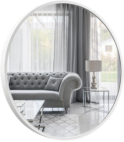 GOLD&CHROME UNIQUE DESIGN Wandspiegel van het merk, rond, met aluminium lijst - Vit ⌀50 cm spiegeloppervlak vochtbestendig - 2 cm diep, gepoedercoate spiegellijst