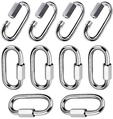 10 Stück Karabiner Schraubverschluss M6 Schraubkarabiner Edelstahl 304 Schraubverbinder Kettenglied Karabiner Rapid-Glied Schraubkarabiner Groß