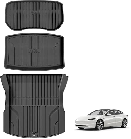 3W för 3-delars Tesla Model 3 Highland 2024-2025 Bagagerumsmatta, Året Väder Hållbara Hundvänliga Thorex™ Golvmattesatsen, Lättrengjorda Vattentäta Anti-slip Fotmattor, Biltillbehör