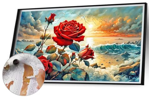 ARVALOLET Set per pittura con numeri, per adulti, fai da te, motivo: rose, 60 x 40 cm, senza cornice