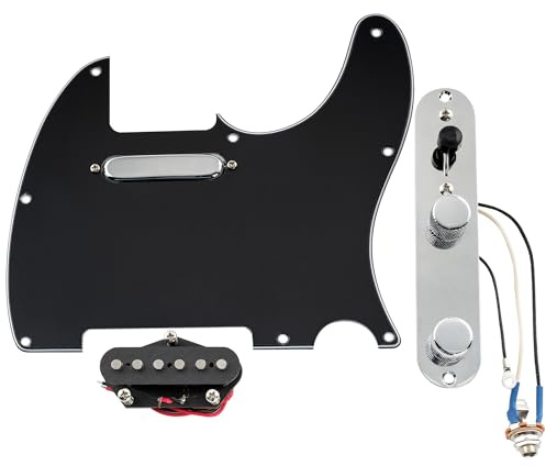Musiclily Pro Chitarra Battipenna Precablato Tele Pre-Wired Pickguard con Loaded Piastra Controlli Artec Alnico 5 Pickups per Chitarra Elettrica tipo Tele, 3 strati Nero