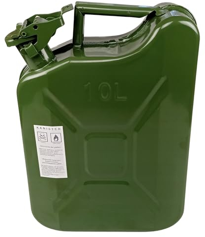 Jerrican métallique 10 l, bidon de carburant, bidon de réserve pour essence et diesel, bidon d'huile, bidon diesel, poignée de transport, fermeture étanche