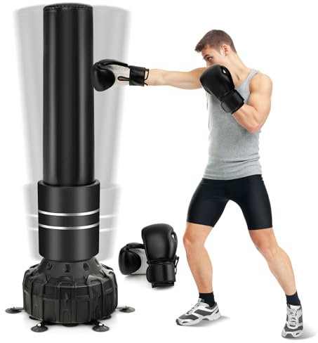 COSTWAY Saco de Boxeo de Pie para Adultos con Guantes, Base de Ventosa Amortiguada, Relleno de Agua 150kg o Arena 100kg para Casa y Gimnasio, 48 x 48 x 182 cm