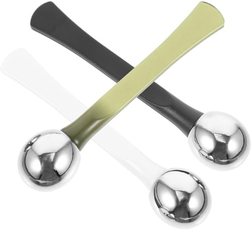 Beavorty Bâton de Massage Yeux 3 Pièces Blanc Noir Vert, Cuillère à Crème Contour des Yeux en Métal, Outil D’importation Cosmétique, Soin Visage, Détente Professionnelle et Usage Personnel
