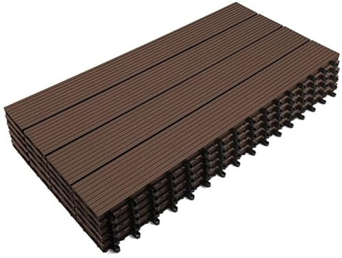 IDMarket - 5 Stück Terrassenfliesen WODHY Eckig Klickfliesen Verbundholz Taupe 60 x 30 cm