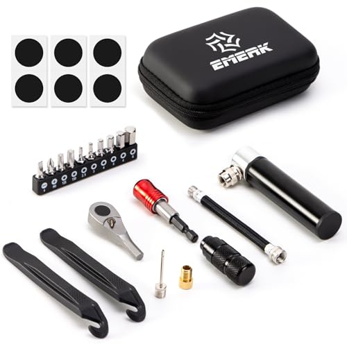 EMERK Bike Repair Tool Kit with Mini Pump, Ratchet,10 Bits, 2 Tire Levers