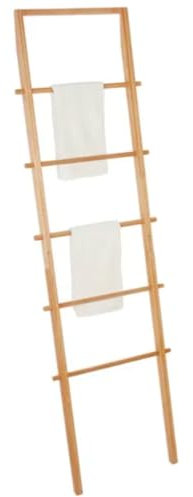 Tradineur - Toallero de pie de bambú, 5 peldaños, Escalera Decorativa, Porta Toallas, Soporte para apoyar en la Pared, baño, Aseo - 180 x 51 x 4 cm