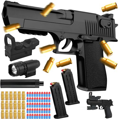 Pistola de Juguete, Pistola de Espuma Blaster Realista, Pistolas Juguete Desert Eagle EVA Juguetes de Tiro de Blanda con Cargador Balas Espuma Regalos de Cumpleaños para 14+