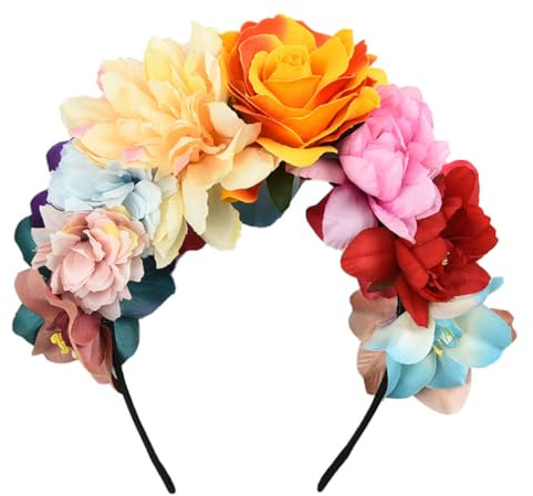 Diadema mexicana rosa con corona de flores para el pelo, diademas para cosplay, accesorios para el cabello para Halloween, bodas y celebraciones