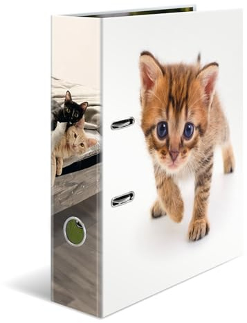 HERMA Folder A4 Cat, 7 cm Wide, Children's Ring Binder with Animal Motif, Colourful Lever Arch File with Inner Print for Boys and Girls