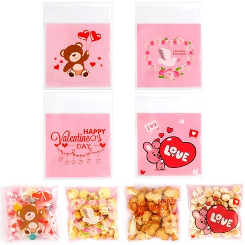 100 Unidades Bolsas De Celofán Autoadhesivas De San Valentín,Bolsas De Celofán Con Forma De Corazón Para San Valentín,Bolsitas Autoadhesivas Pequeñas,Para Decoración De San Valentín,Galletas,Dulces