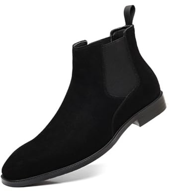 WXDTW Bottines Chelsea classiques pour homme, bottines à enfiler en daim, confortables, professionnelles, décontractées et habillées pour homme, Noir , 44 EU