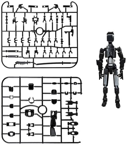 wellrun T13 Action Figure Set,3D Printed Multi-Jointed Robot Toy,Fully Movable Action Figures with Weapons & Hand Accessories,Desktop Decorations for Game Lovers,Robot Collectors(Black)