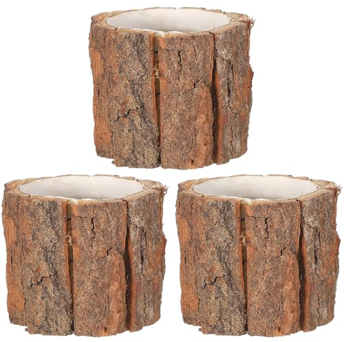 STAHAD Maceta de Madera Estilo Rústico, Set de 3 Piezas (9x8 Cm), Jarrón de Tocón para Plantas y Flores, Contenedor Decorativo para Jardín, Balcón y Exteriores