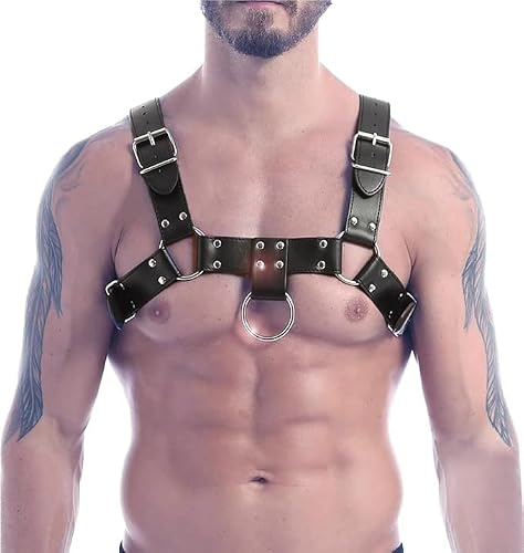 YIMPAFOOK Men Chest Harness Strap Men's Erotic Costumes Leather Bondage harness Set shoulder harness belt Chest Punk Gothic Harness Belt Clubwear Costume Muscles Protector Clubwear Costume