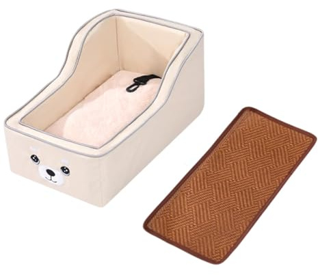 ZGUZMCMK Asiento para Perros para La Consola Central, como Asiento Estable para Mascotas Y Asiento para El Coche, Cama Lavable para Perros con Correa de, Beige