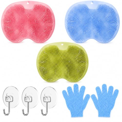 Set de Soin des Pieds 3 Pièces, Brosse Pieds Douche Antidérapante | TPR Souple, avec Crochet Acrylique et Gant en Nylon, pour Nettoyage Exfoliation Massage Douche Bain, Adultes
