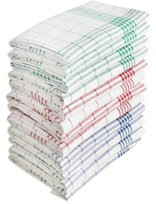 DG Collections Kitchen Dish Towels, 100% Natural Cotton Kitchen Towels, Set of 12 (15x25Inches), Multi-Purpose Kitchen Tea Towels, Very Soft, Highly Absorbent, Lint Free Vintage Style Hand Towels