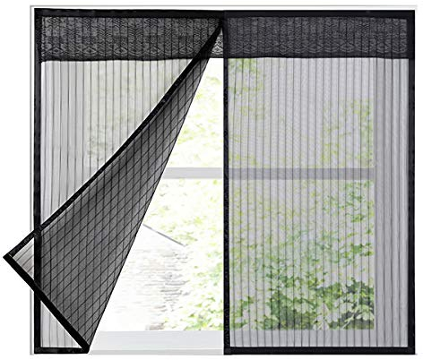LKXHarleya Moskitonetz FüR Fenster, Magnetisches Fenstermoskitonetz, Fliegengitter Mit Magic Tape Moskitoschutz, Schwarz, 80x120cm