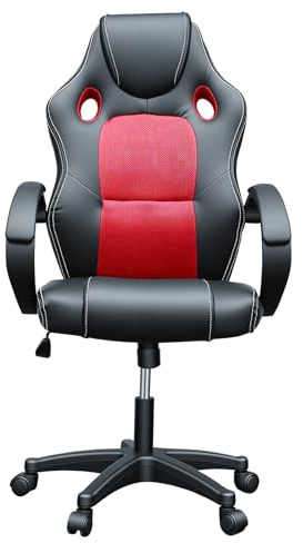 Panana Racing Style Office Gaming Chair, PU Leather Desk Ergonomically Adjustable Sport Swivel Chair With Padded armrests (Red)