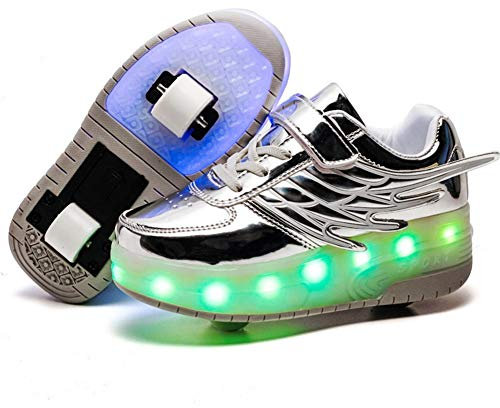 Sily Life Unisex Jungen Mädchen LED Rollschuh Schuhe mit USB Aufladen Blinkend Leuchtend Skateboardschuhe Outdoor-Sportarten Multifunktion Gymnastik Sneaker