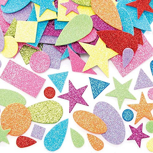 Baker Ross FE574 Forme in Gommapiuma Autoadesiva con Glitter - Confezione da 180, Adesivi per Creazioni, Adesivi per Bambini
