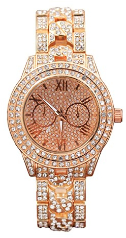 YzoTek Luxury Ladies Watch - Bling Crystal Analog Classic Quartz Wrist Watch, Stainless Steel Rhinestone Leisure Metal Bracelet Wristband for Women & Men