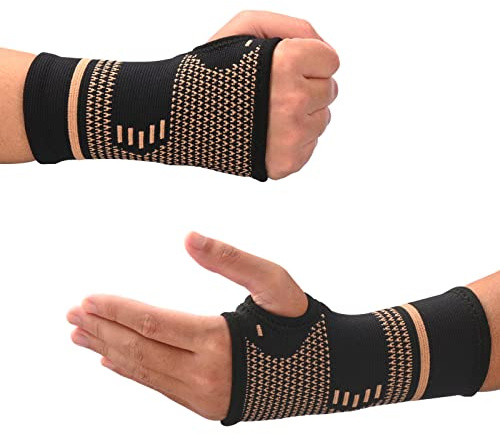 TCOOGO Copper Wrist Compression Sleeves, Comfortable and Breathable for Arthritis, Tendonitis, Sprains, Workout, Carpal Tunnel, Wrist Support for Women and Men (Pair)