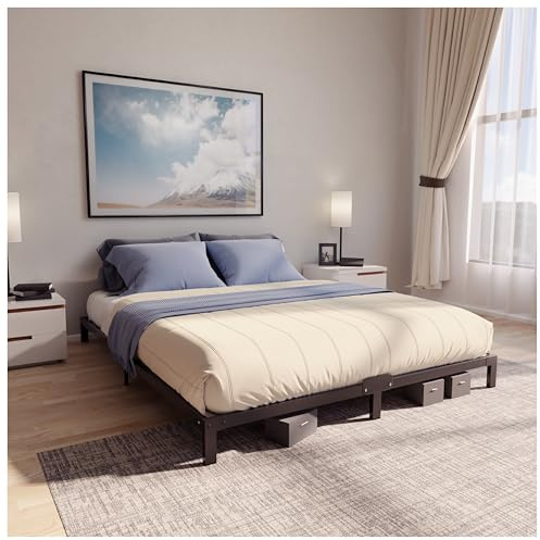 Dreamzie Cama 135x190 cm de Metal Negro, Altura 25cm – Somier, Montaje Fácil y Rápido, Estructura Estable y Diseño Elegante
